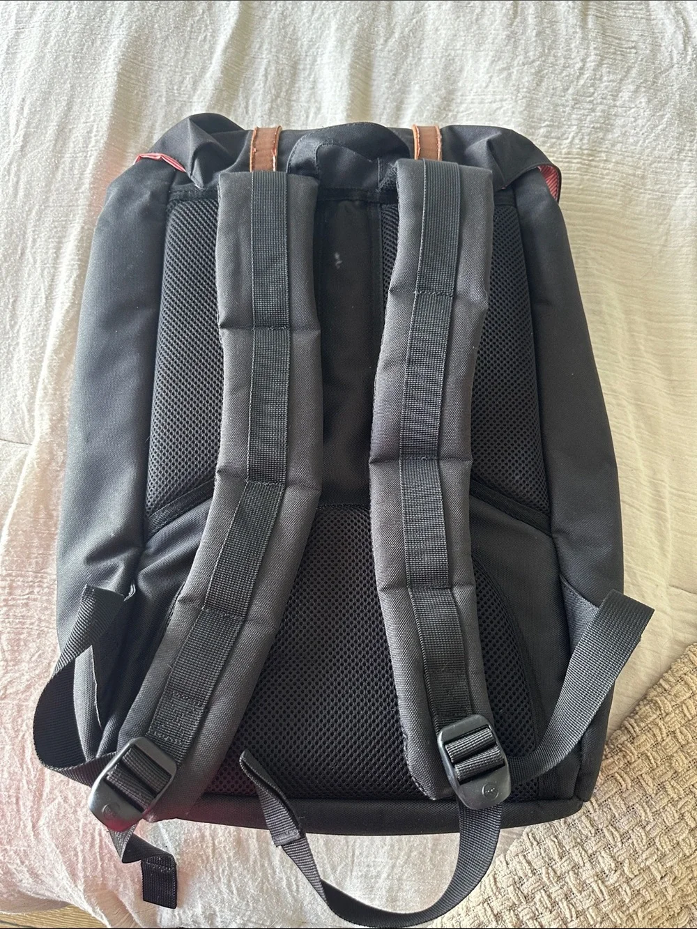 Herschel Black Backpack with Brown Leather Straps